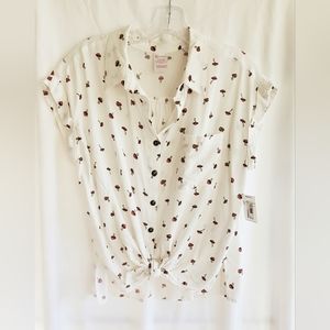 No Boundaries New With Tags Cute Mushroom Print Blouse, Size Large (11-13)